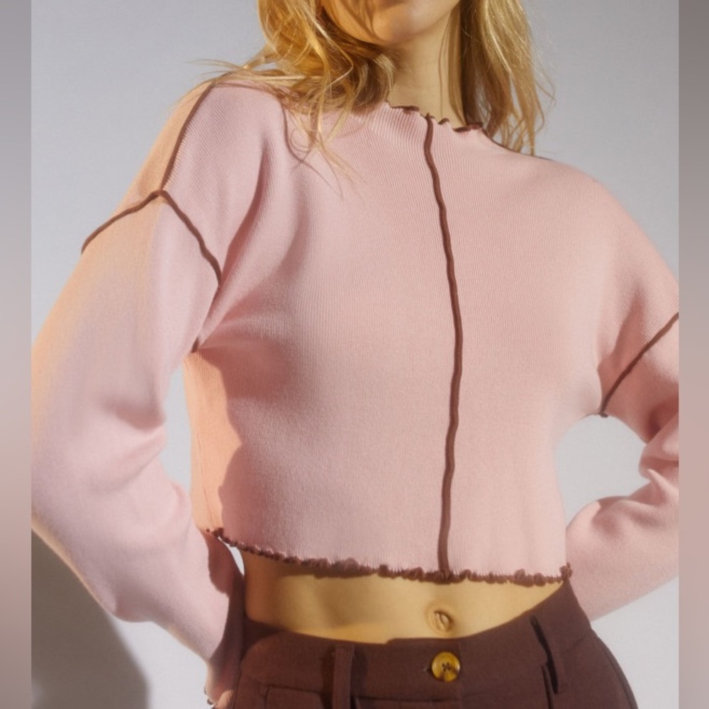 NWT! Urban Outfitters Pink Contrast Trim Long Sleeve Shirt (Size XS)